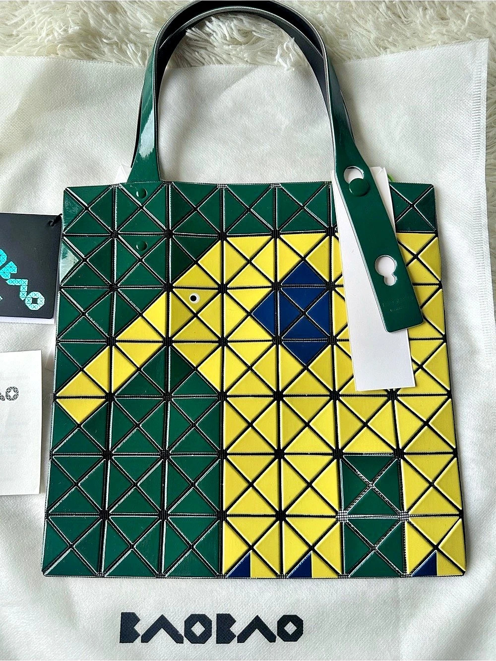 Issey Miyake Green Yellow Blue Panel Tote Handbag